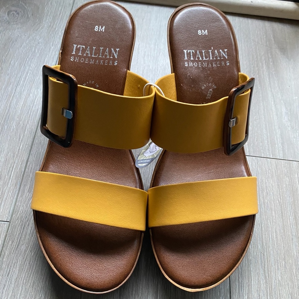 Italian Shoemaker Size 8 Yellow Wedge with buckle - Picture 1 of 8